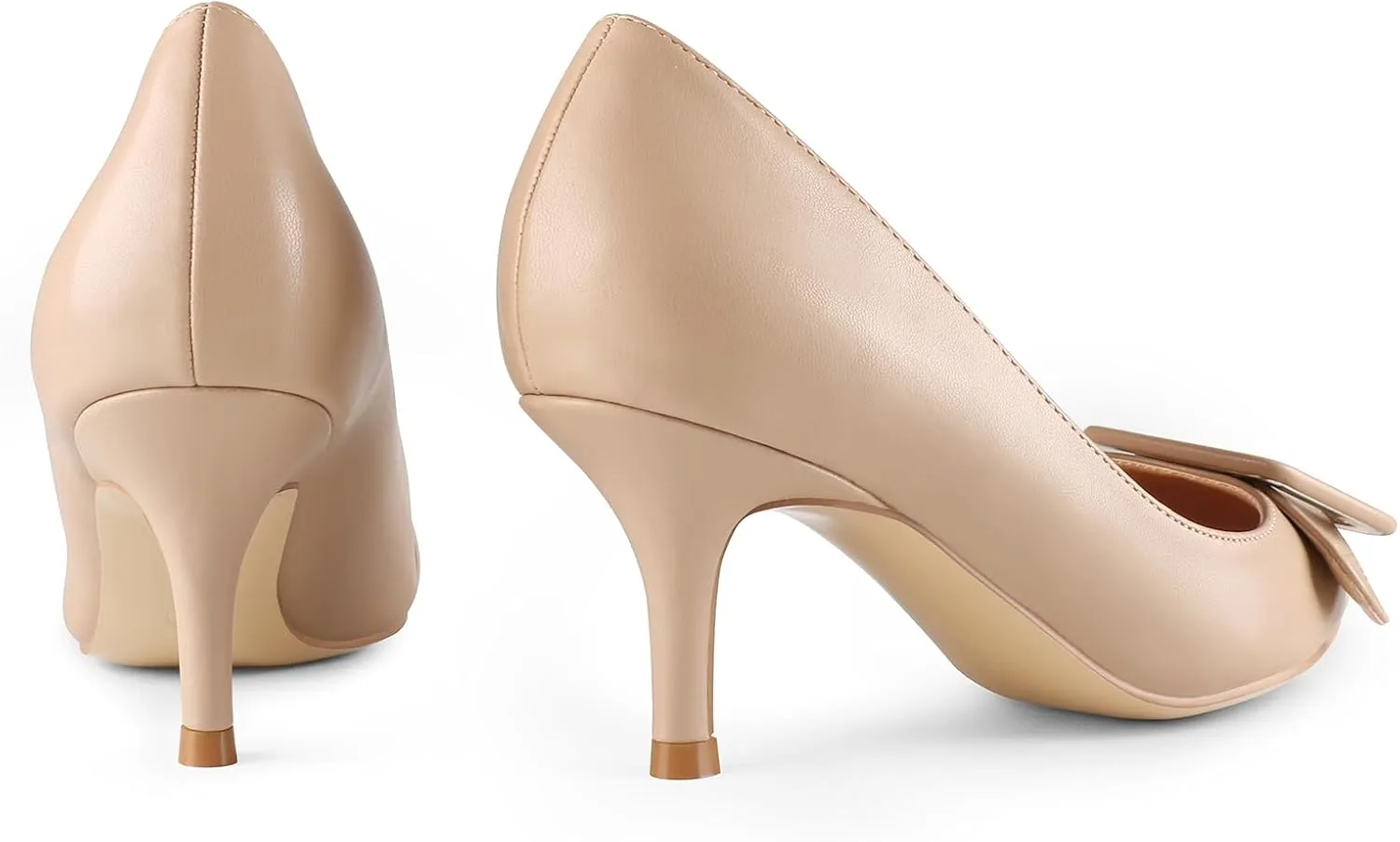 JOY IN LOVE Women's Kitten Heel Pumps Pointed Toe Square-Buckle Office Dress Pump Shoes