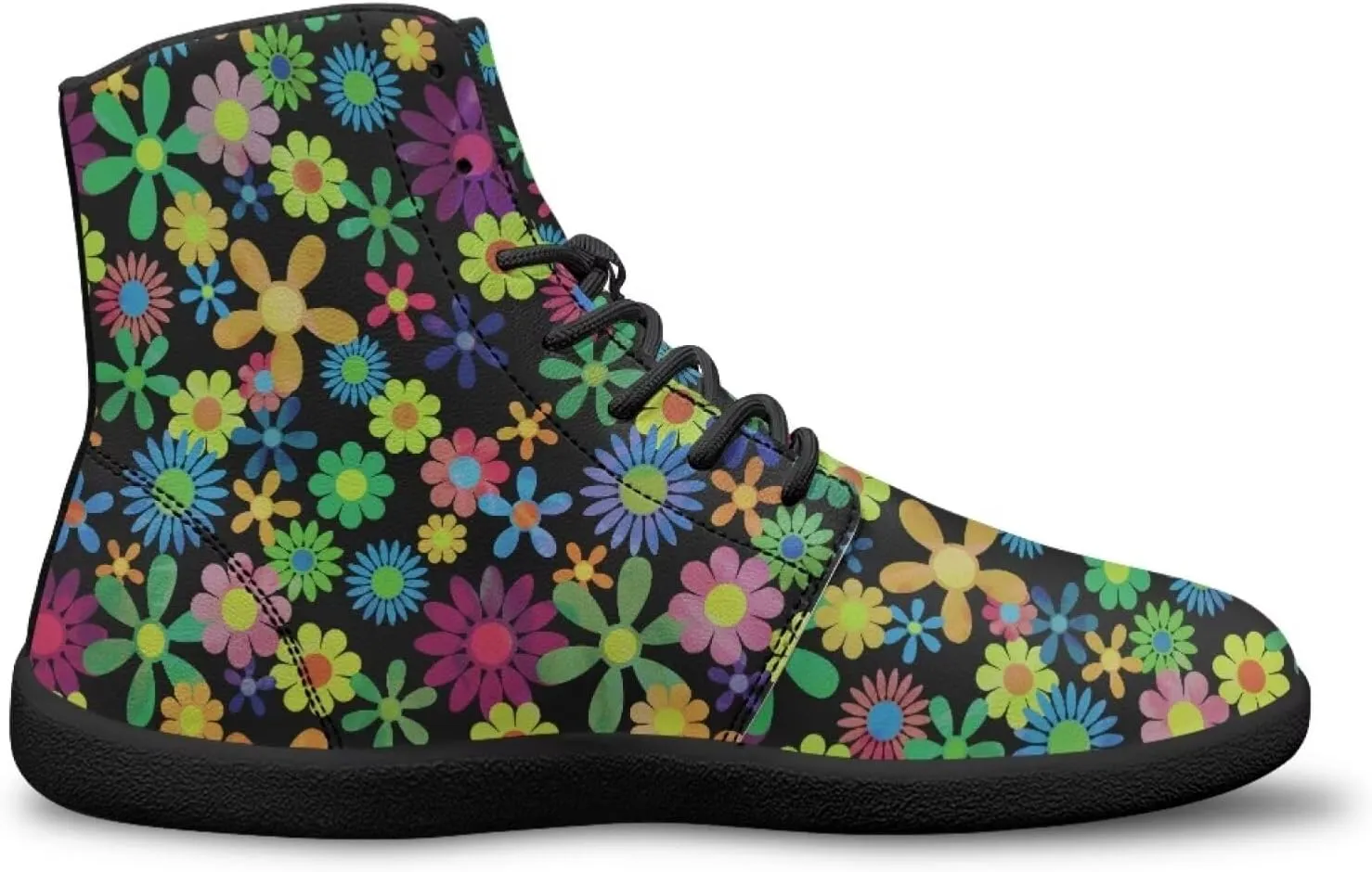 JoyLamoria Men Women High Top Barefoot Shoes Rainbow Pattern Pattern LGBT Fashion Sneakers Lace Up PU Leather Platform