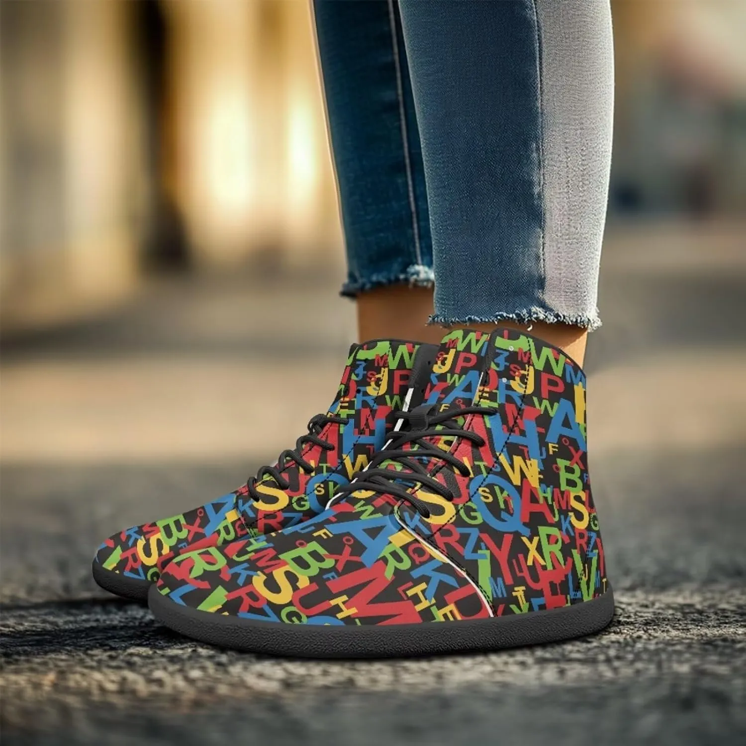 JoyLamoria Men Women High Top Barefoot Shoes Rainbow Pattern Pattern LGBT Fashion Sneakers Lace Up PU Leather Platform