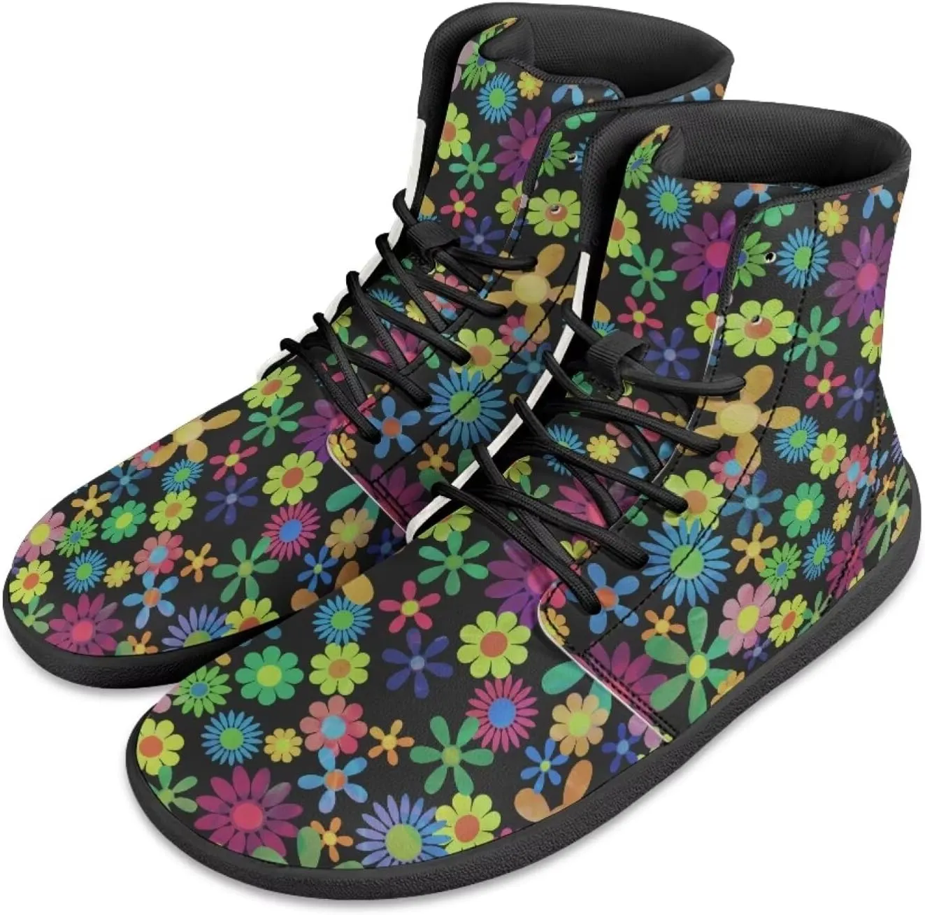 JoyLamoria Men Women High Top Barefoot Shoes Rainbow Pattern Pattern LGBT Fashion Sneakers Lace Up PU Leather Platform