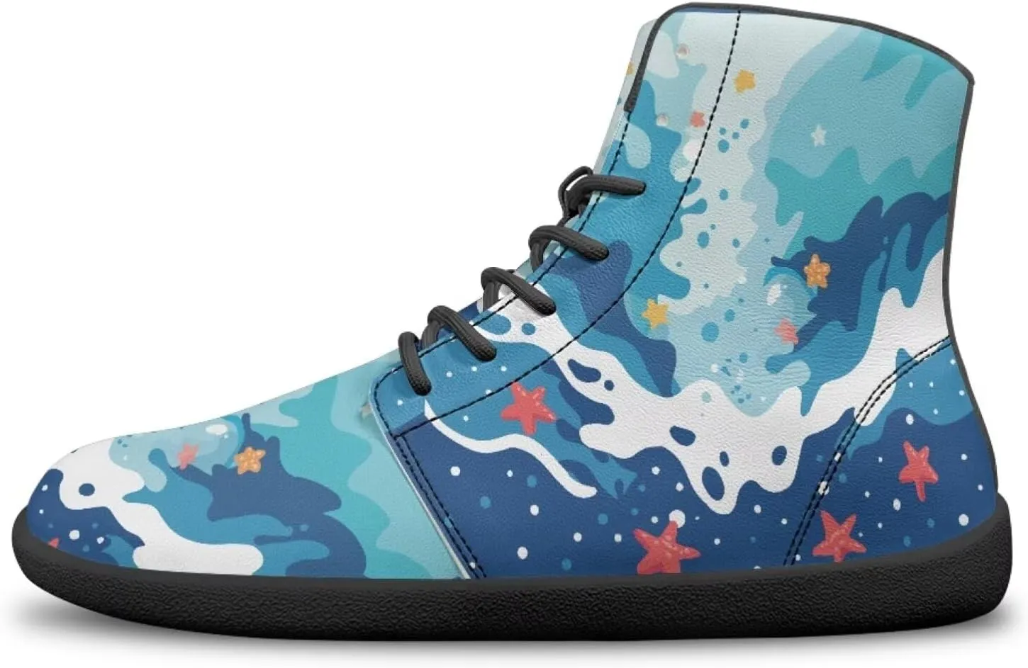 JoyLamoria Men Women High Top Barefoot Shoes Rainbow Pattern Pattern LGBT Fashion Sneakers Lace Up PU Leather Platform