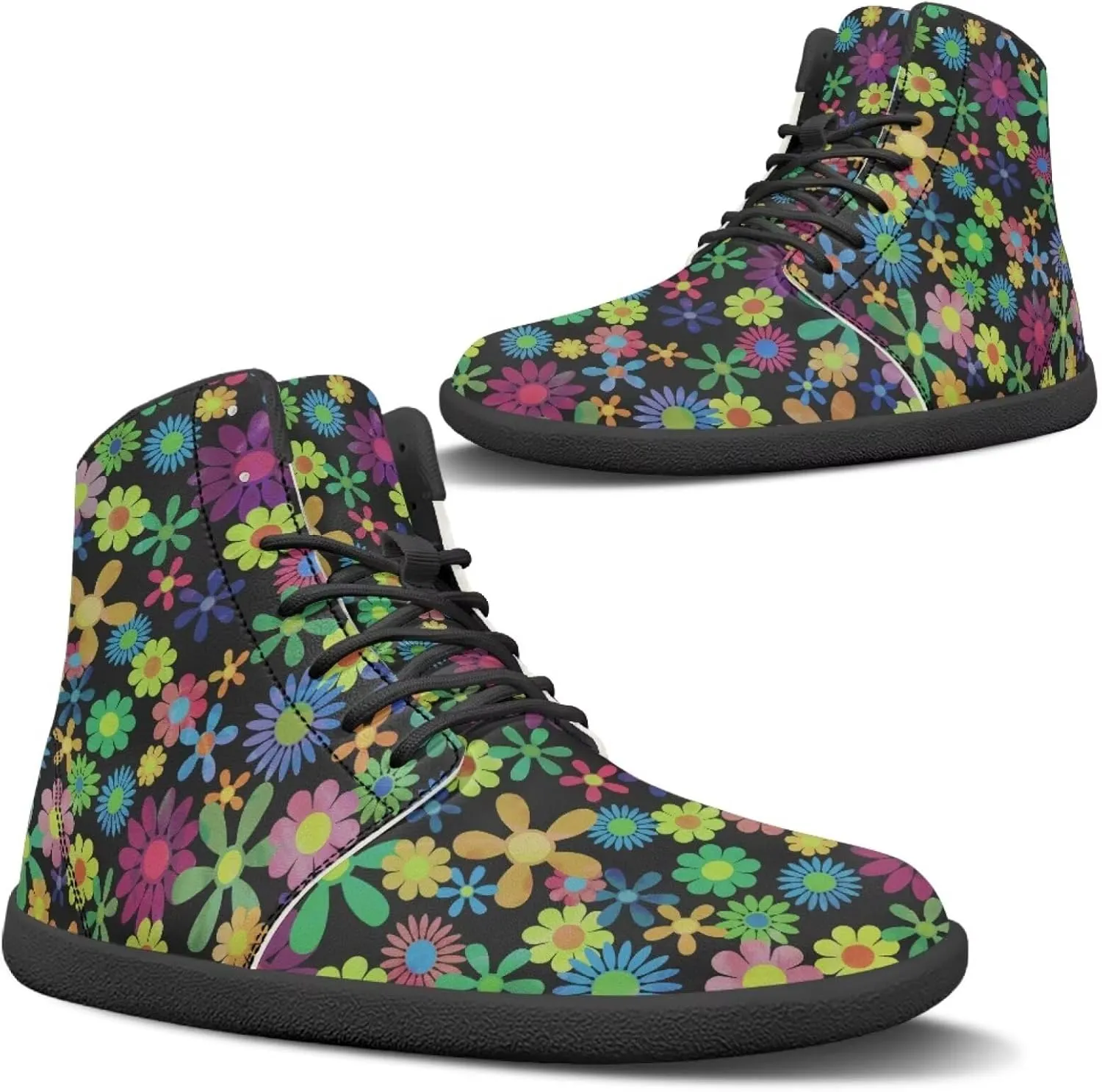 JoyLamoria Men Women High Top Barefoot Shoes Rainbow Pattern Pattern LGBT Fashion Sneakers Lace Up PU Leather Platform