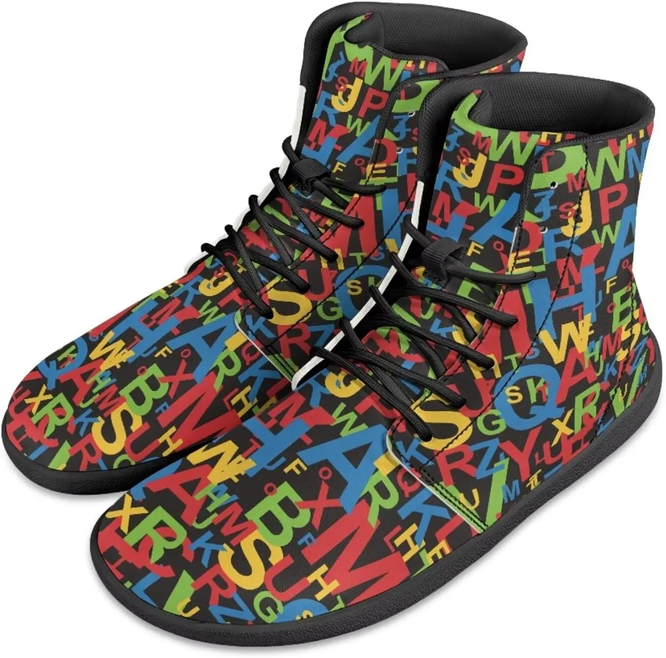 JoyLamoria Men Women High Top Barefoot Shoes Rainbow Pattern Pattern LGBT Fashion Sneakers Lace Up PU Leather Platform