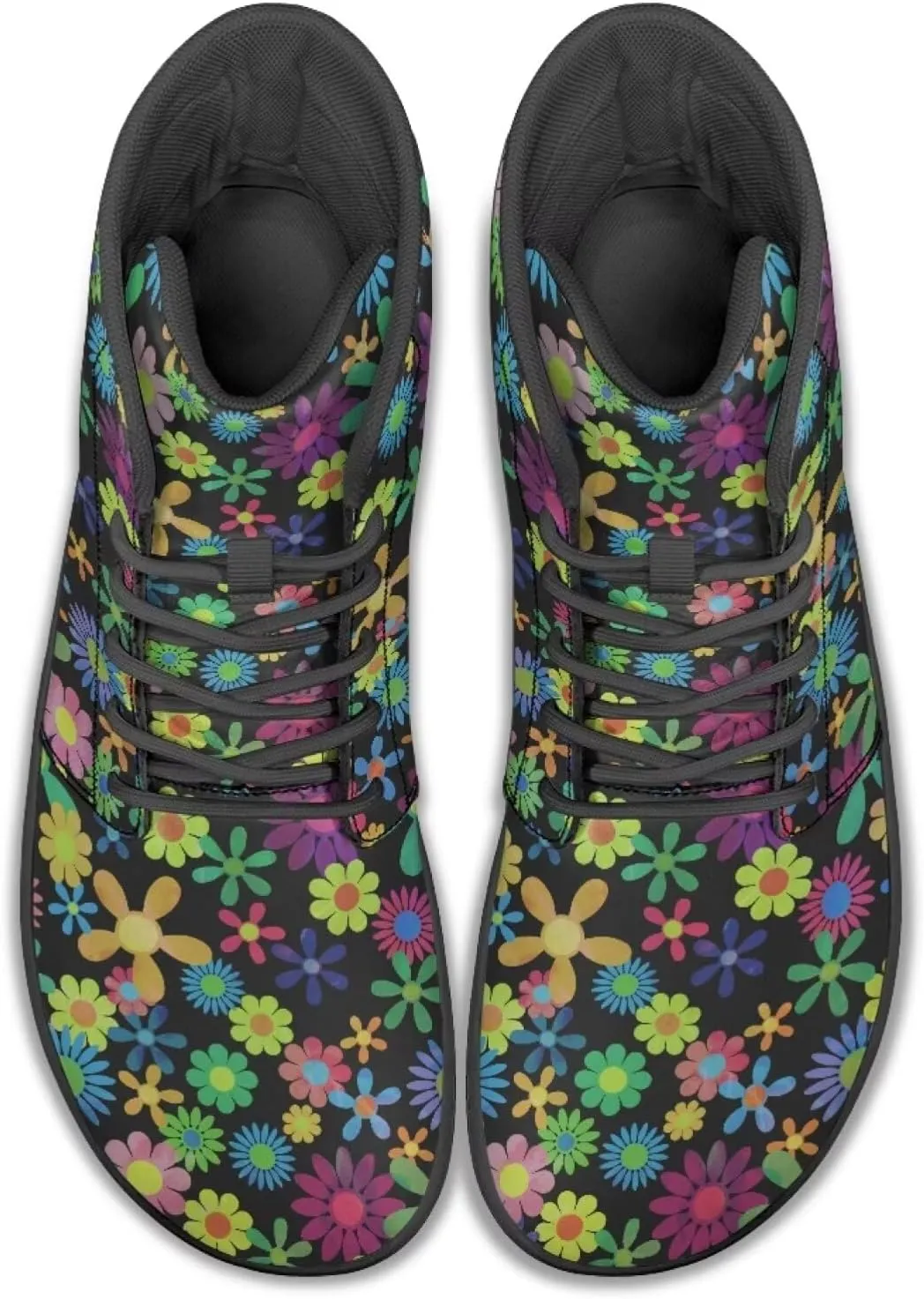 JoyLamoria Men Women High Top Barefoot Shoes Rainbow Pattern Pattern LGBT Fashion Sneakers Lace Up PU Leather Platform