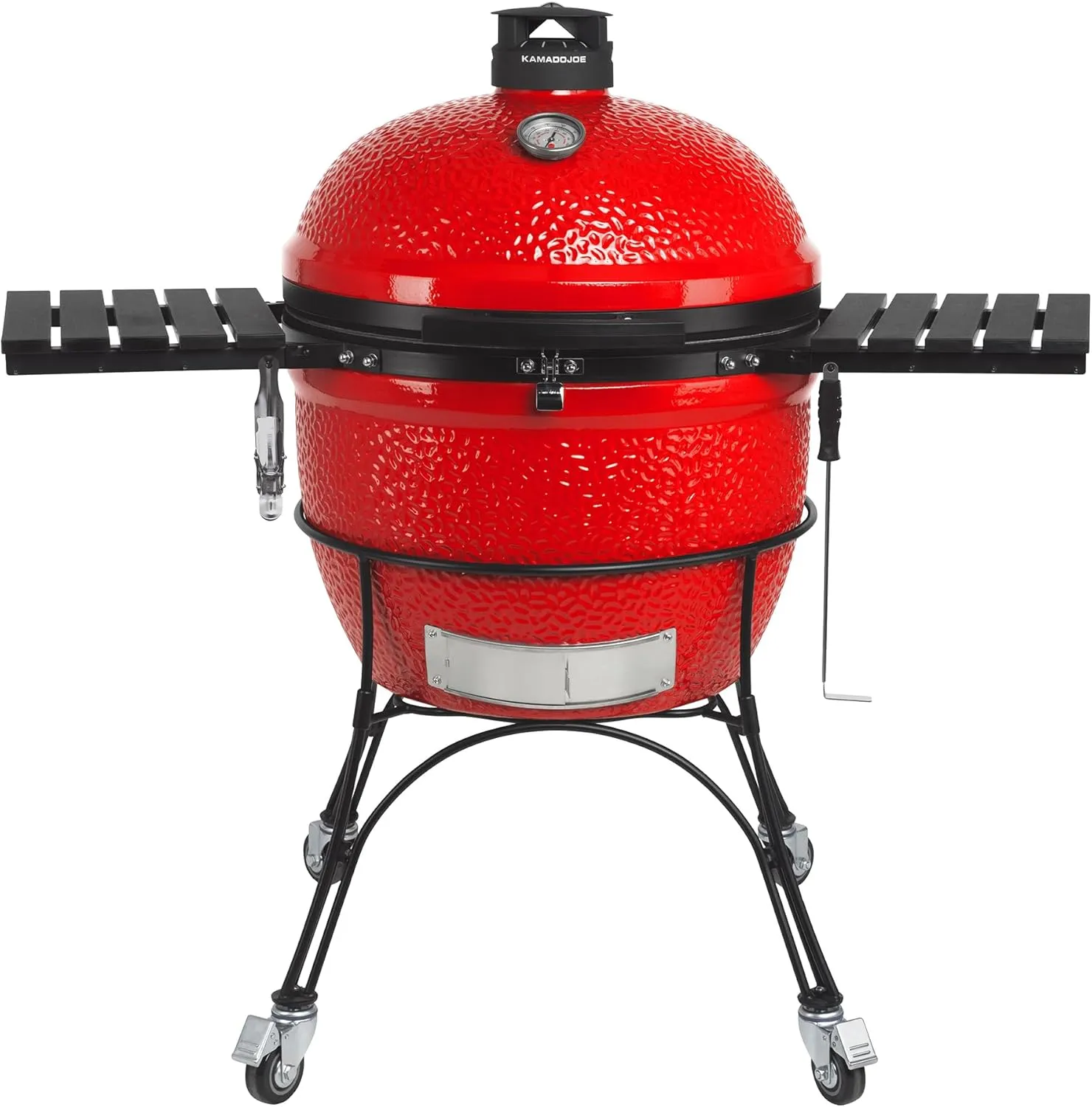 Kamado Joe Big Joe Series II 24-inch Ceramic Charcoal Grill and Smoker with Cart, Side Shelves, Stainless Steel Grates and 450 Cooking Square Inches in Red, Model BJ24RHC