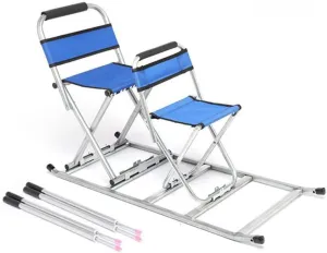 Kids Adults Scooter Snow Sledge，Double Sleigh Sled Family Sledding Winter Outdoor Recreation Snowboard Kit Foldable Toboggan, Suitable For Skiing, Grass Skiing, Sand Skiing, Ice Skating(Blue,Parent-ch