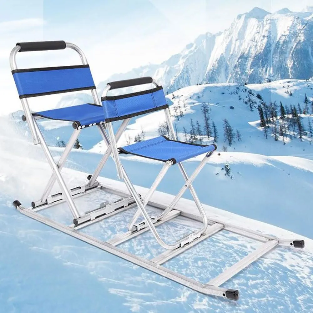 Kids Adults Scooter Snow Sledge，Double Sleigh Sled Family Sledding Winter Outdoor Recreation Snowboard Kit Foldable Toboggan, Suitable For Skiing, Grass Skiing, Sand Skiing, Ice Skating(Blue,Parent-ch