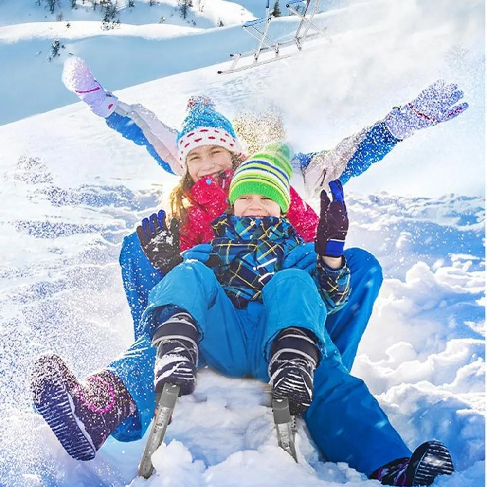 Kids Adults Scooter Snow Sledge，Double Sleigh Sled Family Sledding Winter Outdoor Recreation Snowboard Kit Foldable Toboggan, Suitable For Skiing, Grass Skiing, Sand Skiing, Ice Skating(Blue,Parent-ch