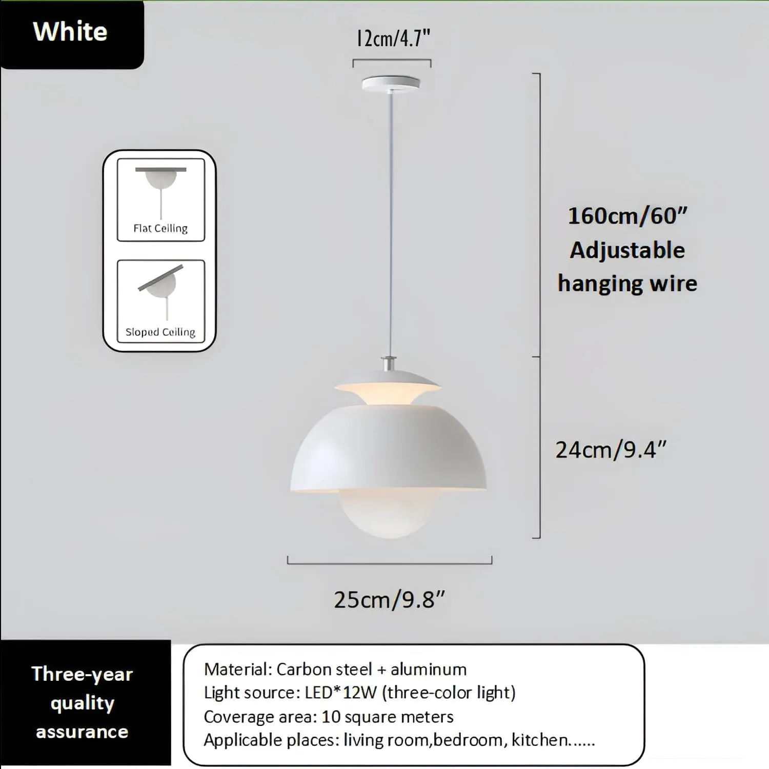 Kitchen Island Pendant Lighting White Mid Century Modern Chandelier Ceiling Lights with Slide up and down Shade Design, Adjustable Nordic Pendant Lights for Dining Room Living Room Hallway (White)