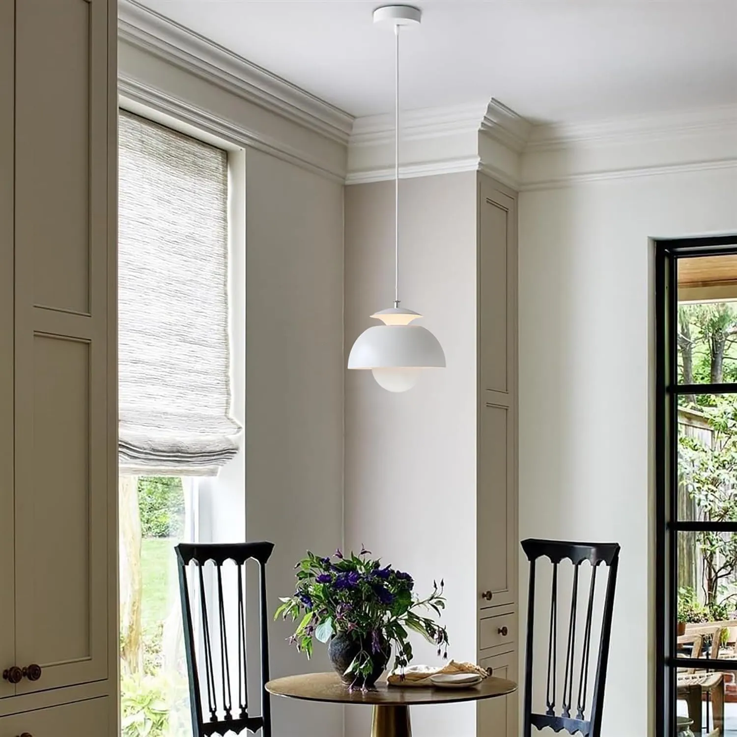 Kitchen Island Pendant Lighting White Mid Century Modern Chandelier Ceiling Lights with Slide up and down Shade Design, Adjustable Nordic Pendant Lights for Dining Room Living Room Hallway (White)