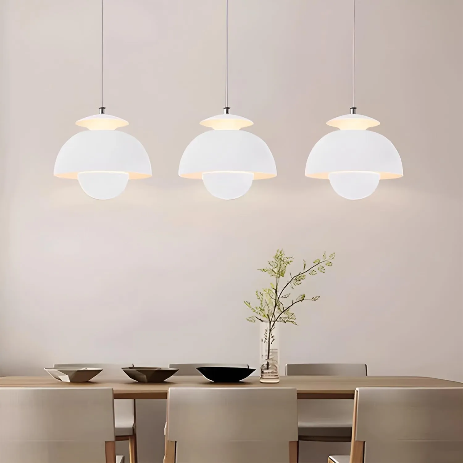 Kitchen Island Pendant Lighting White Mid Century Modern Chandelier Ceiling Lights with Slide up and down Shade Design, Adjustable Nordic Pendant Lights for Dining Room Living Room Hallway (White)