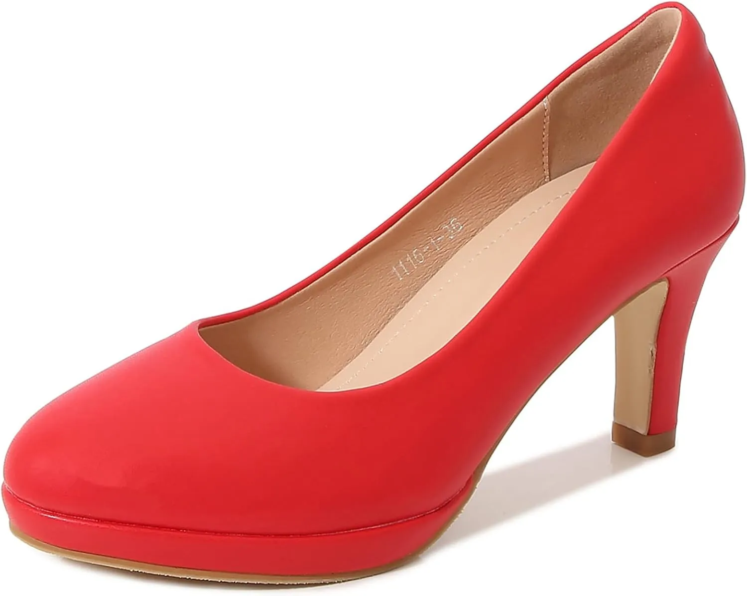 kkdom Women's Classic Leather Round Toe Bridal Wedding Party Platform Low Heel Dress Pump Shoes