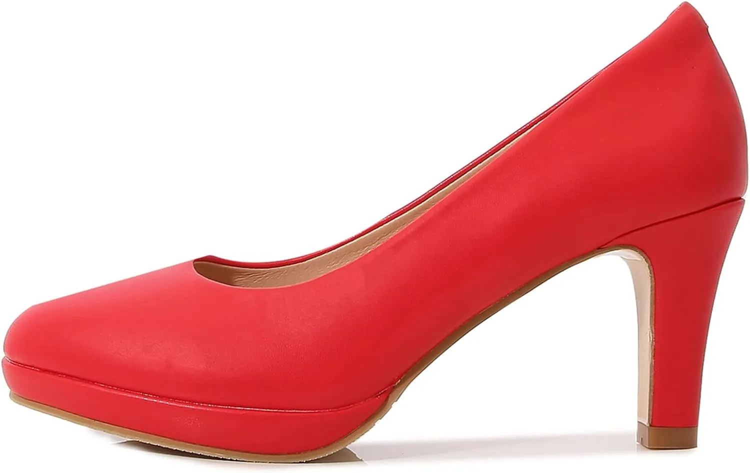 kkdom Women's Classic Leather Round Toe Bridal Wedding Party Platform Low Heel Dress Pump Shoes