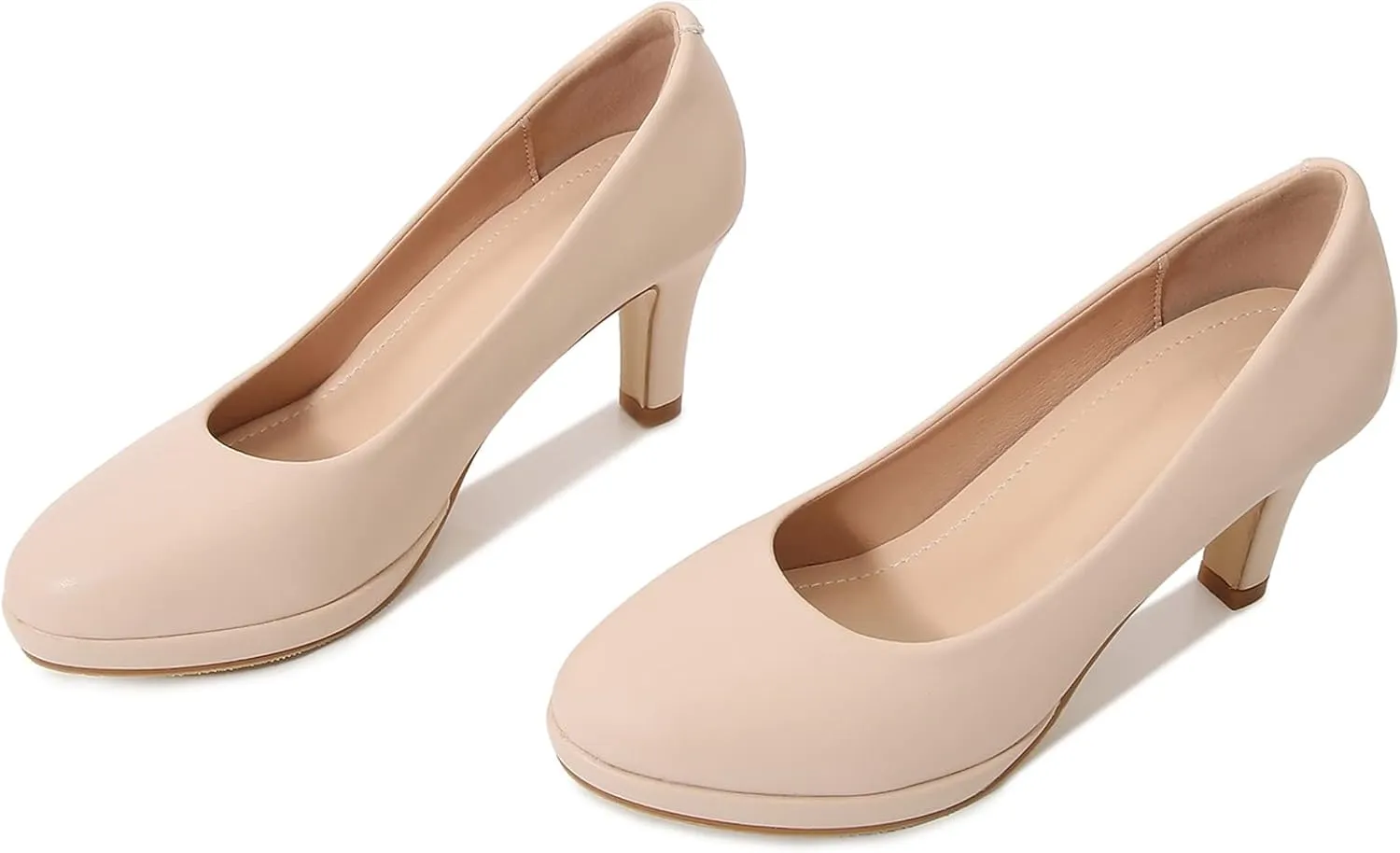 kkdom Women's Classic Leather Round Toe Bridal Wedding Party Platform Low Heel Dress Pump Shoes