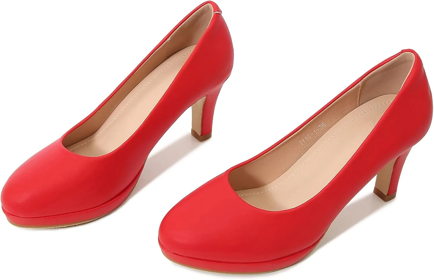 kkdom Women's Classic Leather Round Toe Bridal Wedding Party Platform Low Heel Dress Pump Shoes