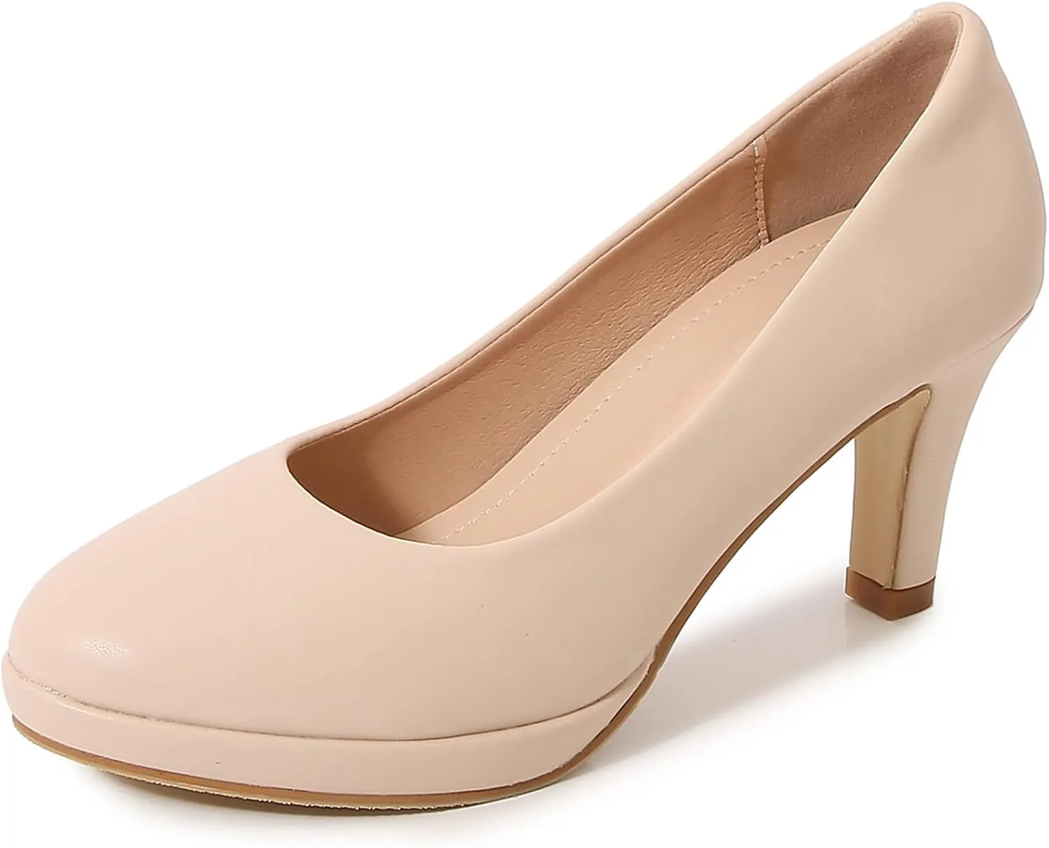 kkdom Women's Classic Leather Round Toe Bridal Wedding Party Platform Low Heel Dress Pump Shoes