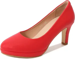 kkdom Women's Classic Leather Round Toe Bridal Wedding Party Platform Low Heel Dress Pump Shoes