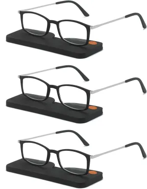 KoKoBin 3 Pairs Ultra-thin anti-blue reading glasses, anti-glare glasses,Black Black Black 1.50