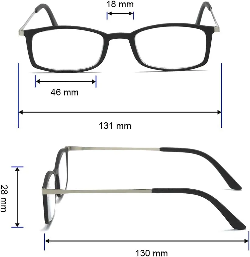 KoKoBin 3 Pairs Ultra-thin anti-blue reading glasses, anti-glare glasses,Black Black Black 1.50