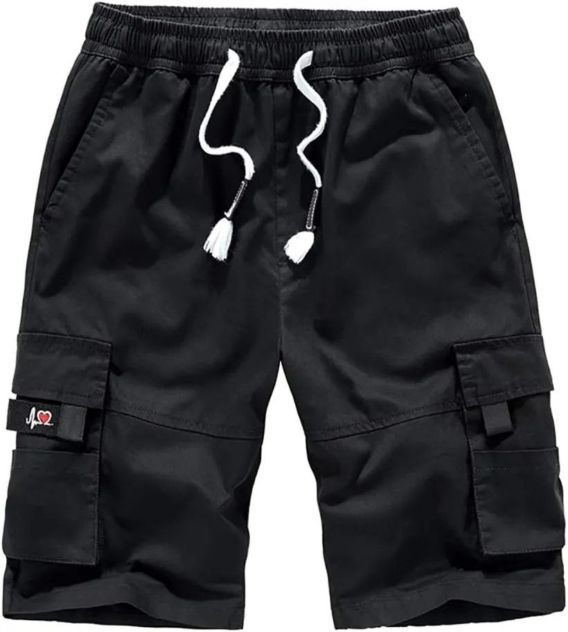 Kolongvangie Men's Cargo Shorts Casual Drawstring Pull On Cotton Summer Big & Tall Relaxed Fit Work Shorts
