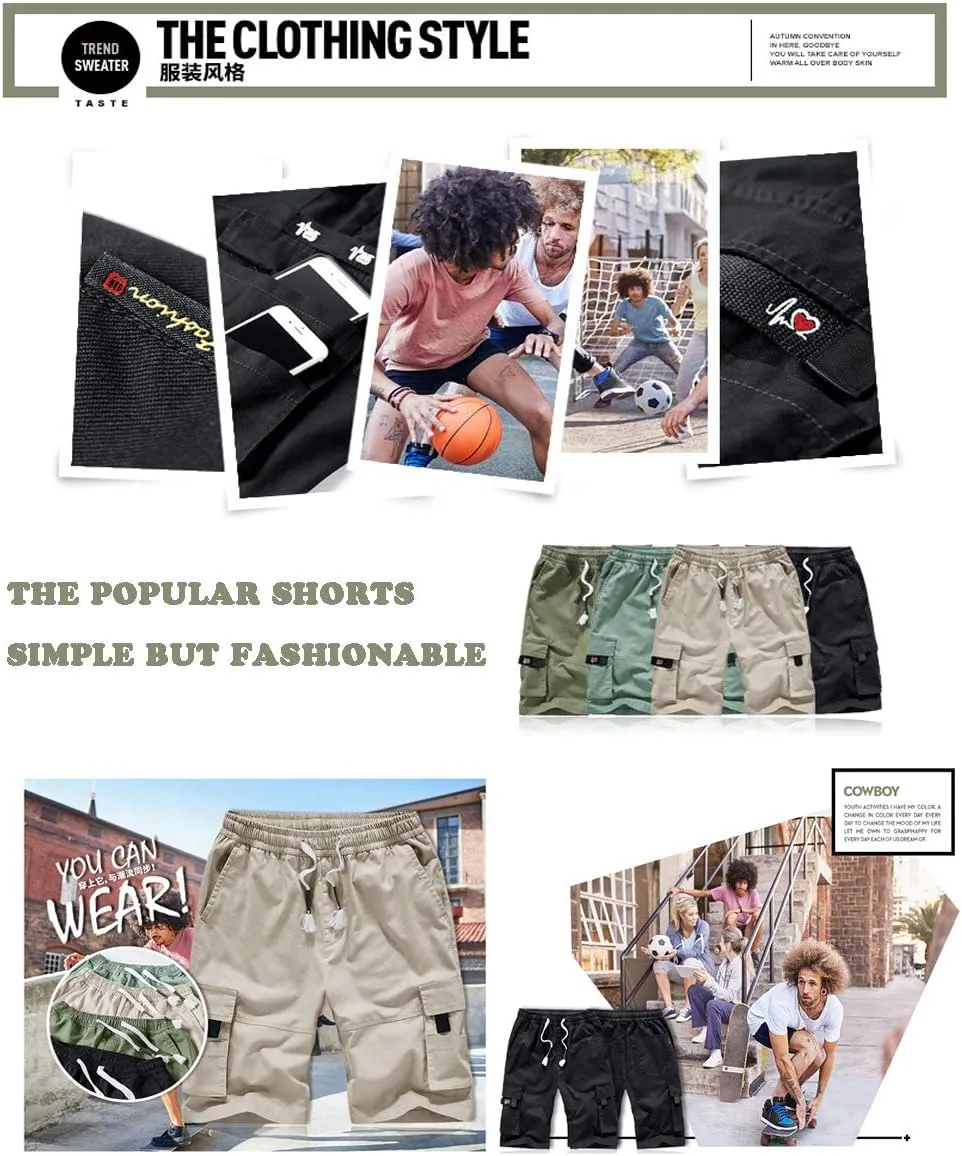Kolongvangie Men's Cargo Shorts Casual Drawstring Pull On Cotton Summer Big & Tall Relaxed Fit Work Shorts