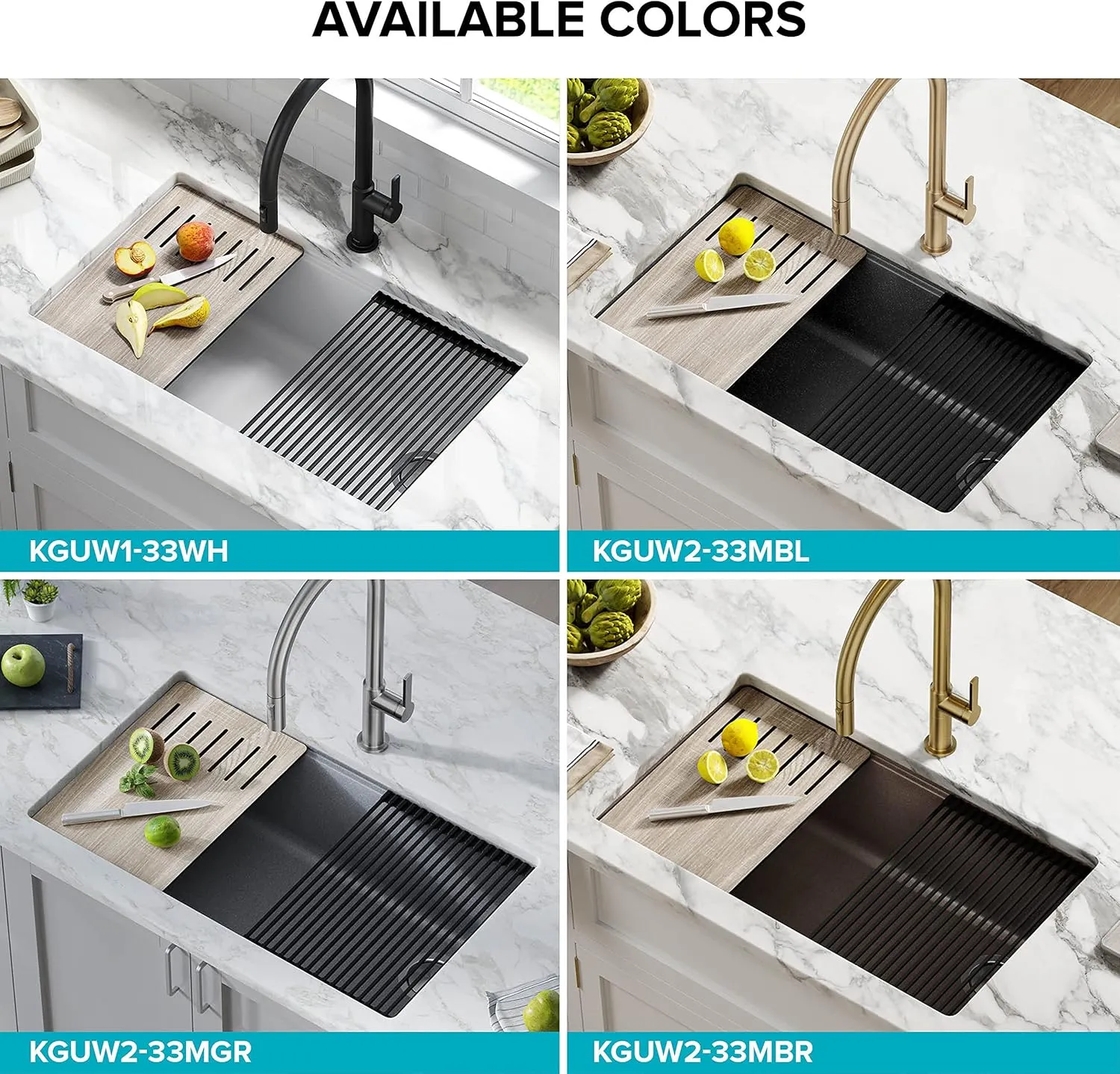 KRAUS Kitchen Sink Bellucci 32” Undermount Workstation Granite, Metallic Black, Accessories, KGUW2-33MBL