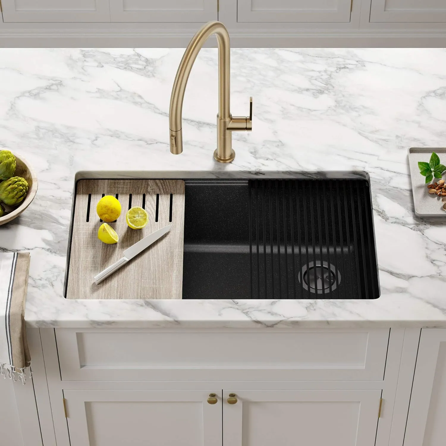 KRAUS Kitchen Sink Bellucci 32” Undermount Workstation Granite, Metallic Black, Accessories, KGUW2-33MBL