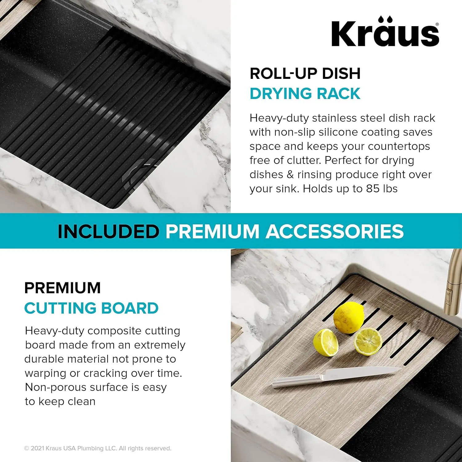 KRAUS Kitchen Sink Bellucci 32” Undermount Workstation Granite, Metallic Black, Accessories, KGUW2-33MBL
