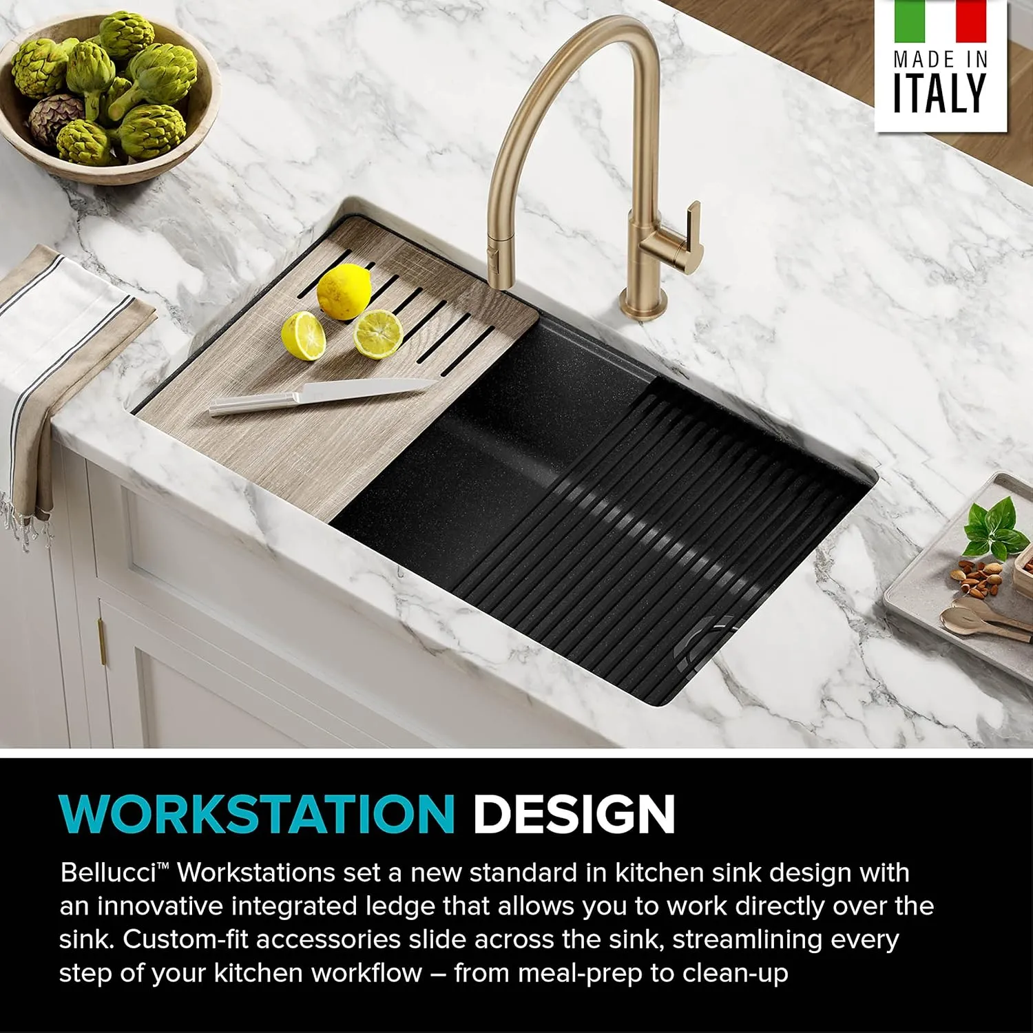 KRAUS Kitchen Sink Bellucci 32” Undermount Workstation Granite, Metallic Black, Accessories, KGUW2-33MBL