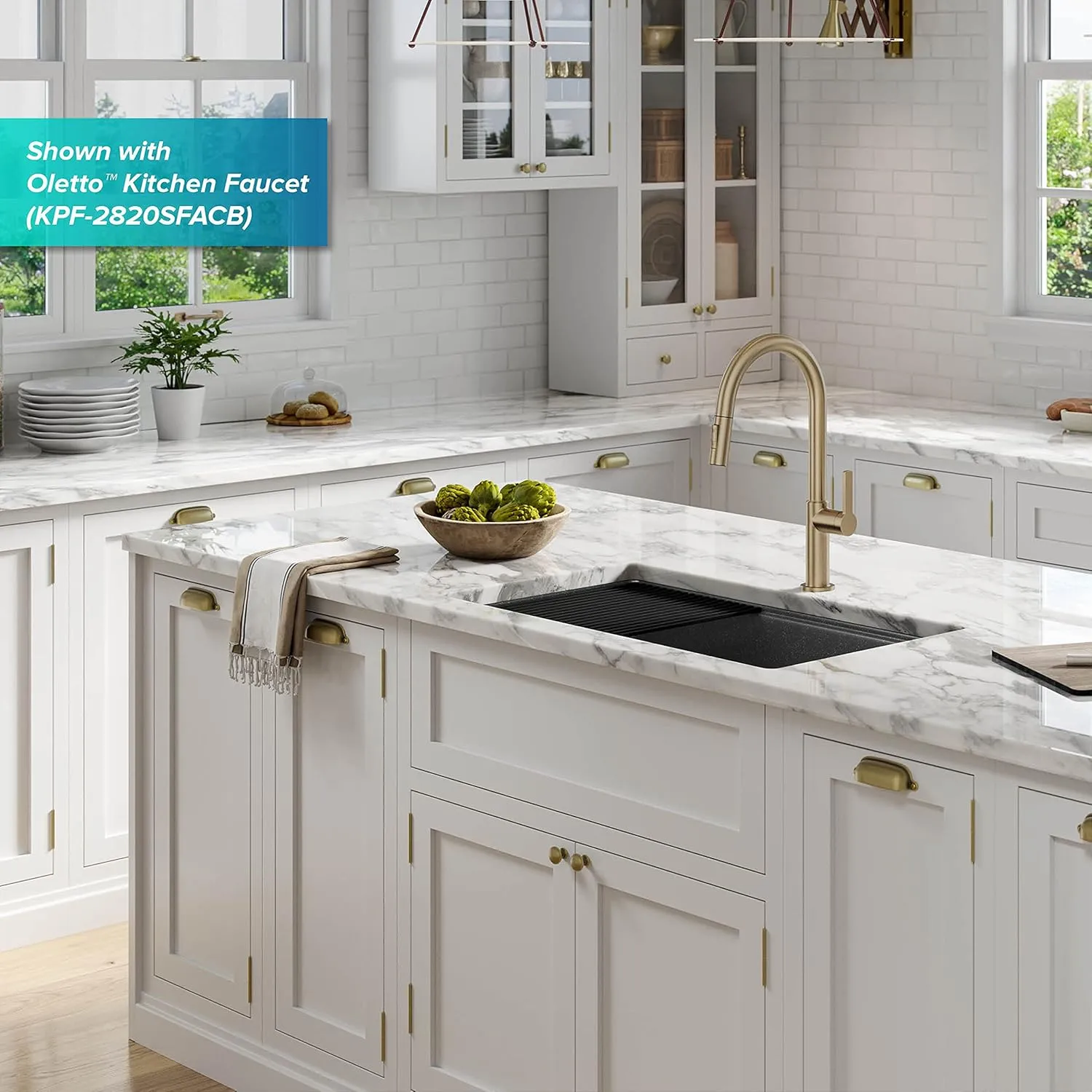 KRAUS Kitchen Sink Bellucci 32” Undermount Workstation Granite, Metallic Black, Accessories, KGUW2-33MBL