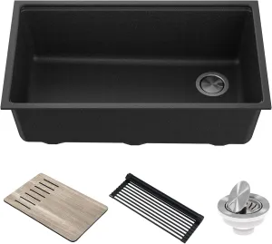 KRAUS Kitchen Sink Bellucci 32” Undermount Workstation Granite, Metallic Black, Accessories, KGUW2-33MBL