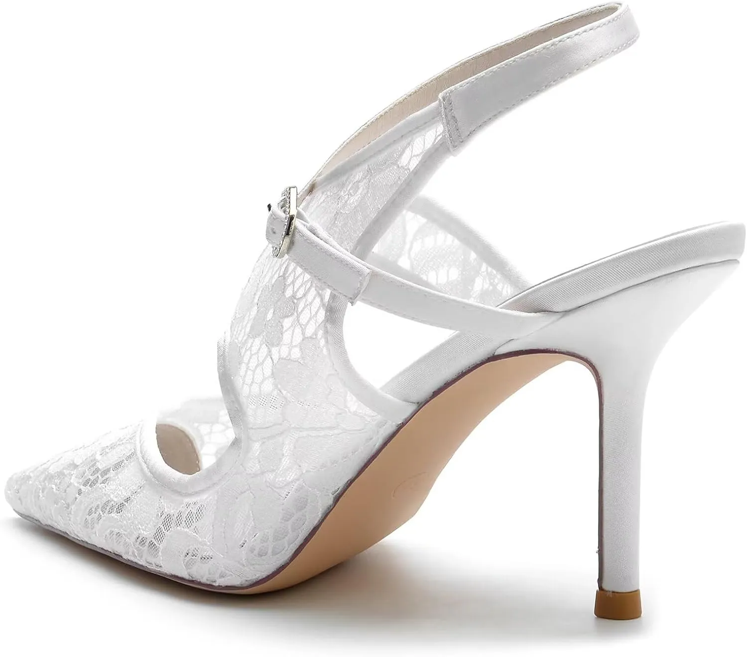 Lace-Embellished Bridal Shoes for Women - Pointed Toe Stiletto Heels with Adjustable Ankle Strap, Wedding Ceremony Pumps for Bride, Reception, Prom