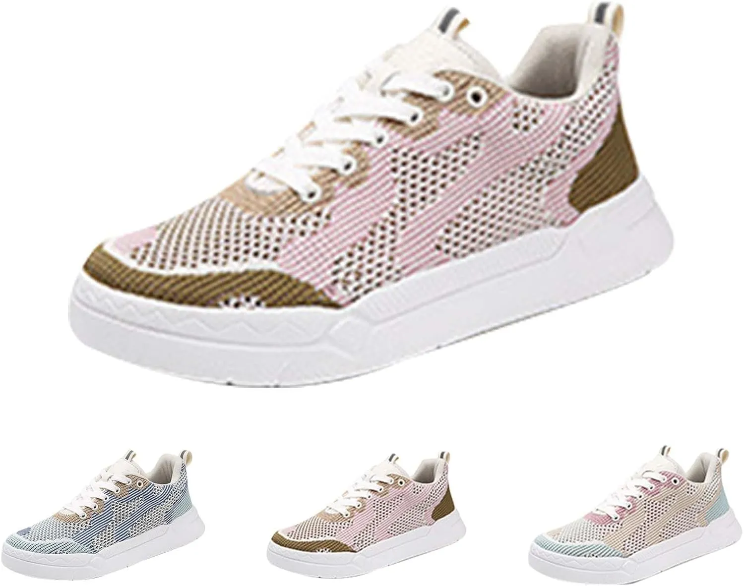 Ladies Fashion Solid Color Mesh Breathable Round Toe Lace Up Low Top Flat Womens Campus Shoes
