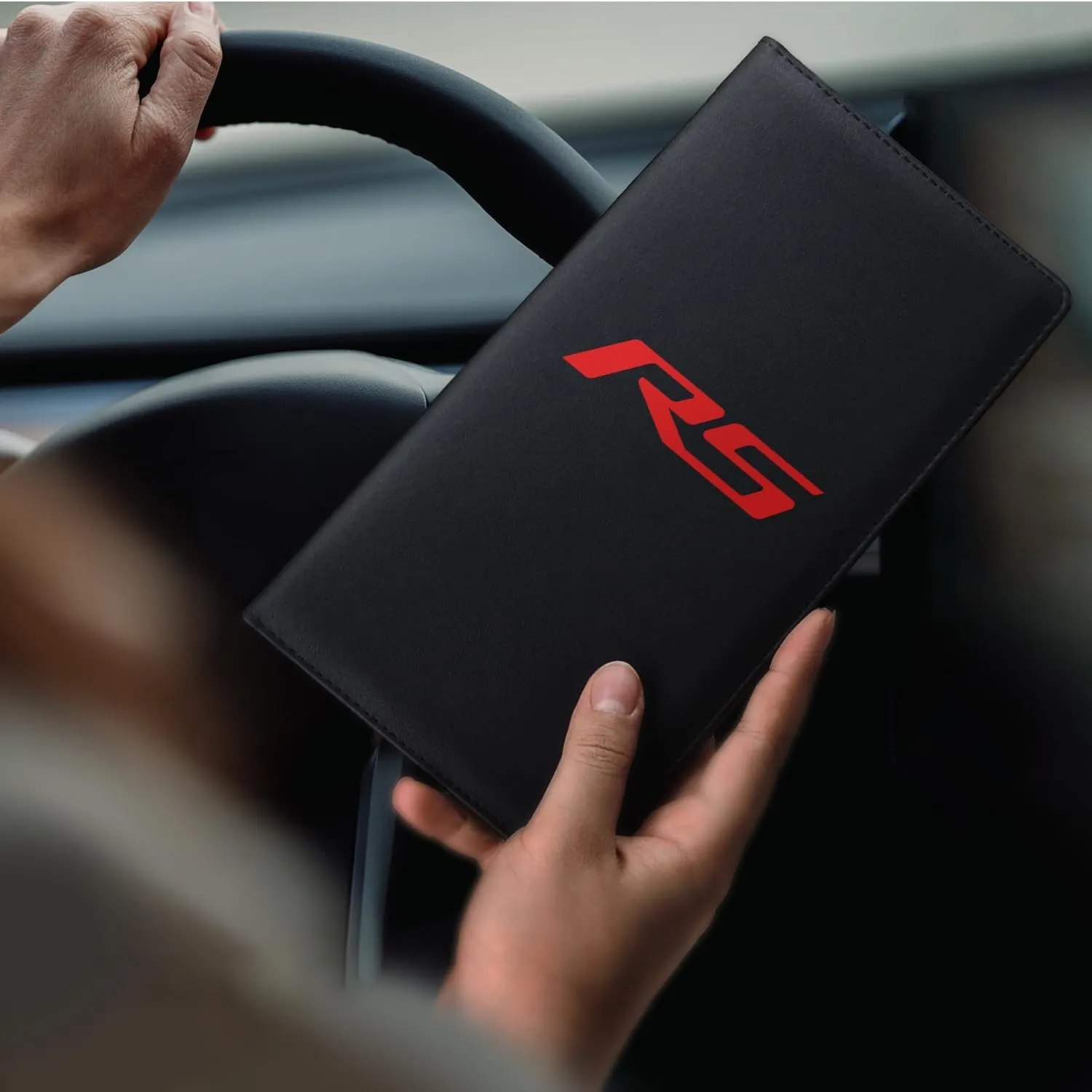 Leather Car Registration and Insurance Cards Holder Compatible with Chevy Camaro RS Cars, Vehicle Glove Box Car Organizer with Magnetic Shut, Documents License for Camaro RS Owners