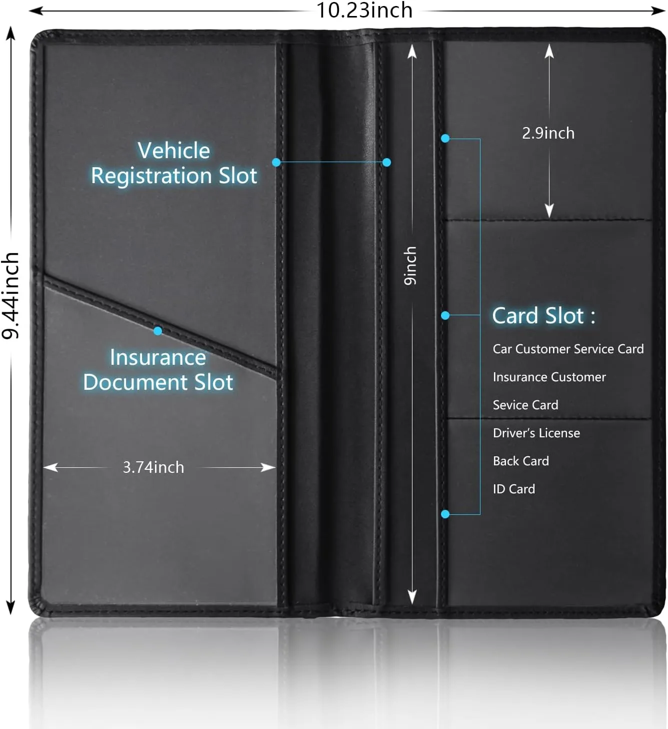 Leather Car Registration and Insurance Cards Holder Compatible with Chevy Camaro RS Cars, Vehicle Glove Box Car Organizer with Magnetic Shut, Documents License for Camaro RS Owners