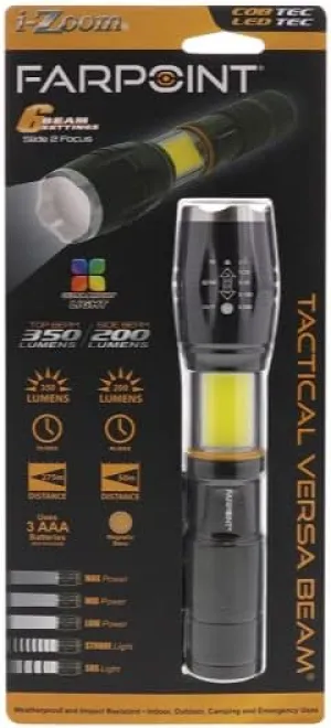 LED and COB Tactical Versa Beam Flashlight 350 Lumens 6 Illumination Modes for Perfect Lighting Weatherproof and Impact-Resistant