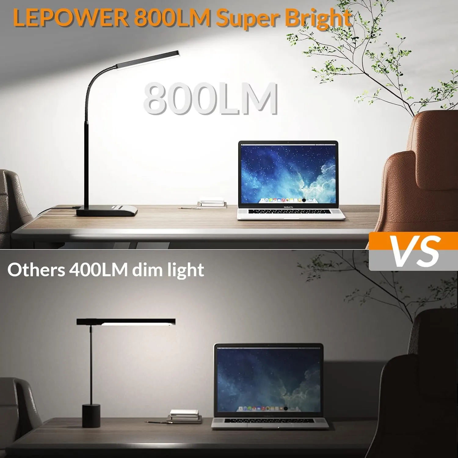 LEPOWER LED Desk Lamp, 800LM for Home Office, 12W Reading , Eye-Caring Desk Light, Touch Table Lamp, Gooseneck Lamp, 50 Lighting Modes, Bright Desk Lamps for Bedroom, Study Room