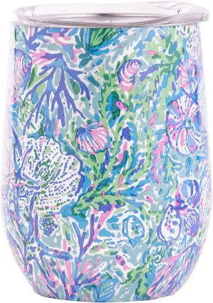 Lilly Pulitzer 12 Oz Insulated Tumbler with Lid, Stainless Steel Travel Wine Glass, Double Wall Metal Cup, Soleil It On Me