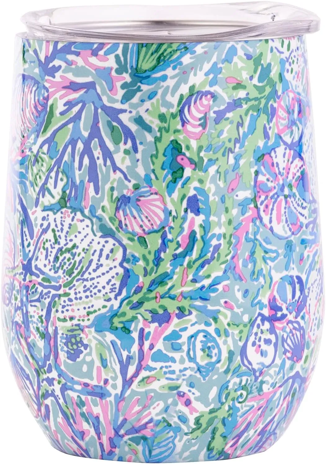 Lilly Pulitzer 12 Oz Insulated Tumbler with Lid, Stainless Steel Travel Wine Glass, Double Wall Metal Cup, Soleil It On Me