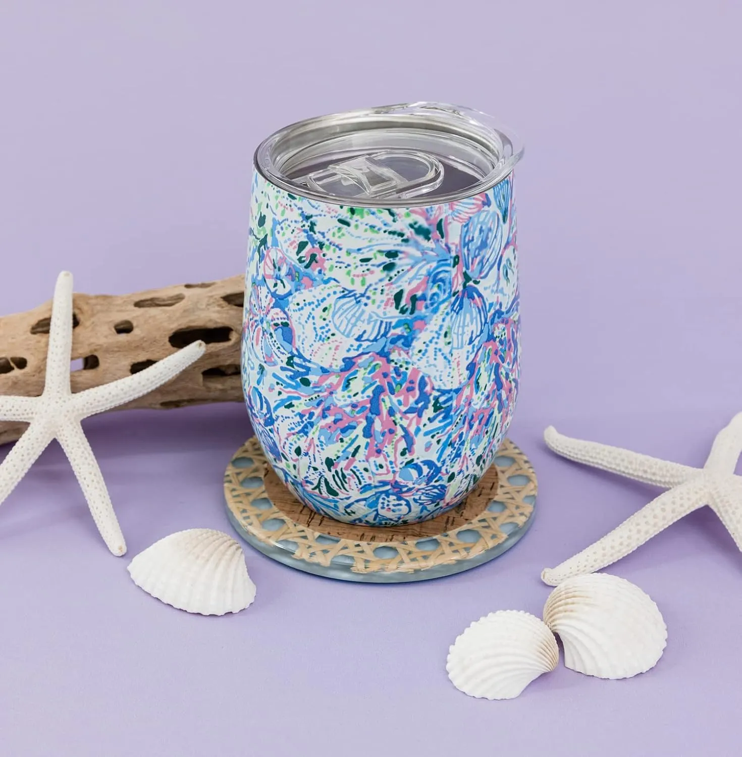 Lilly Pulitzer 12 Oz Insulated Tumbler with Lid, Stainless Steel Travel Wine Glass, Double Wall Metal Cup, Soleil It On Me