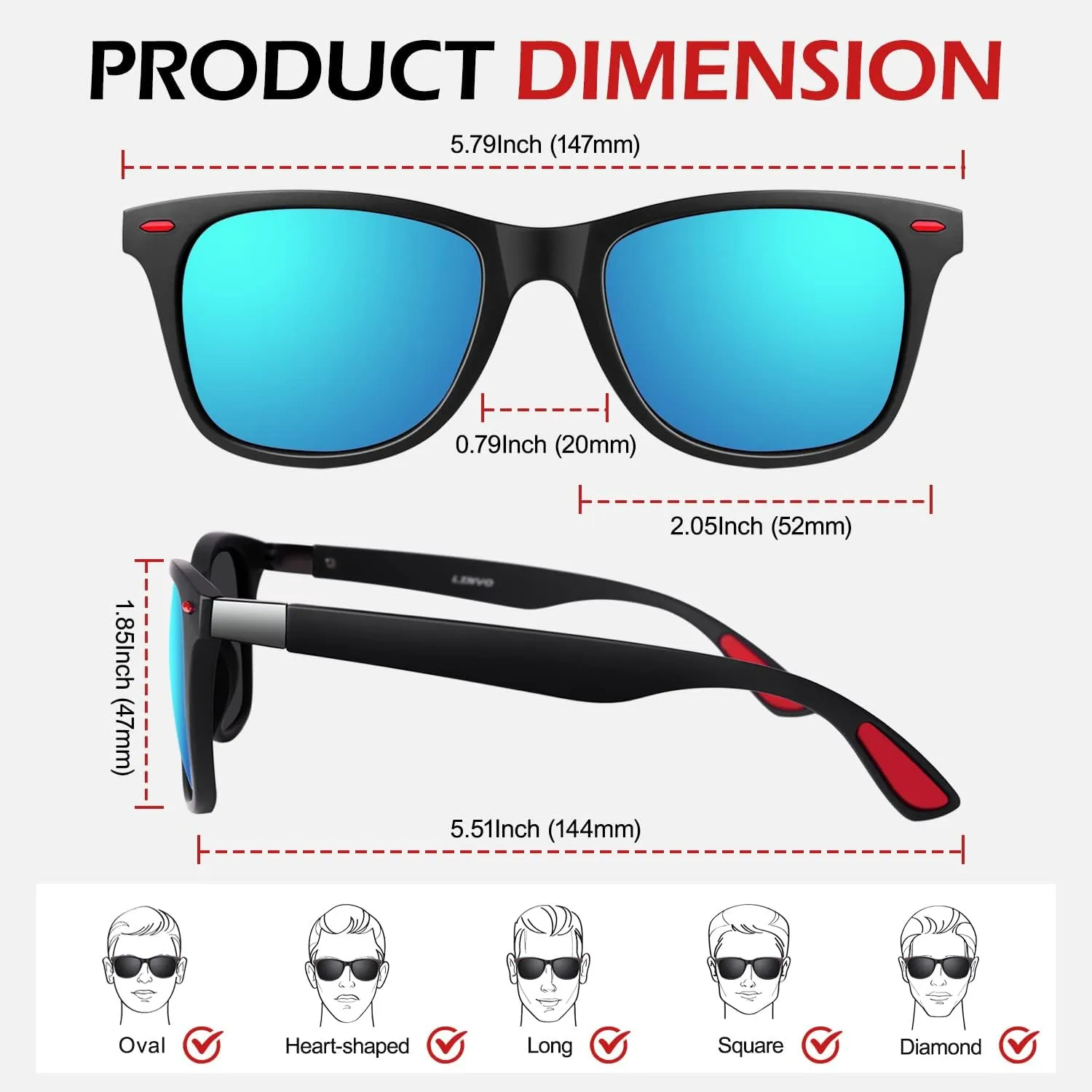 LINVO Polarized Sunglasses for Men and Women, Ultralight TR90 Driving Fishing Golf HD UV400 Shades