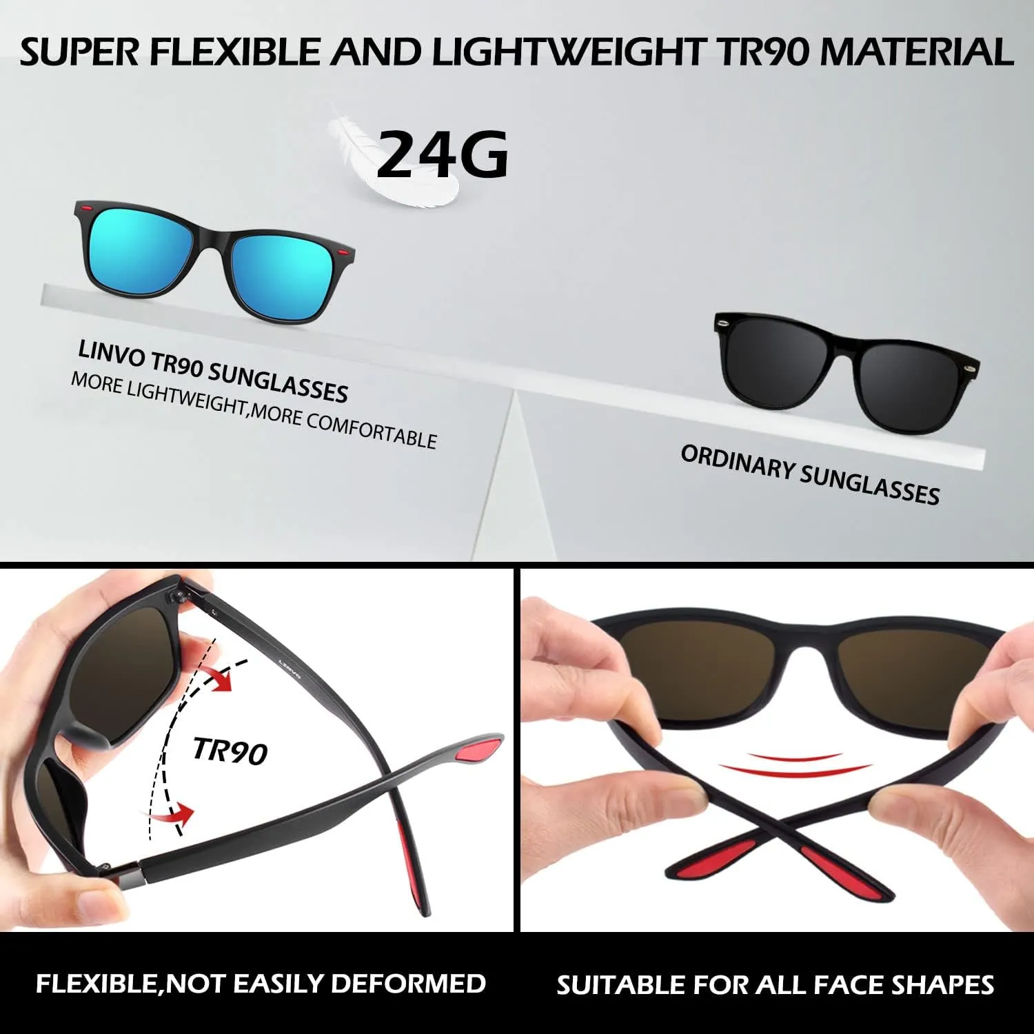 LINVO Polarized Sunglasses for Men and Women, Ultralight TR90 Driving Fishing Golf HD UV400 Shades