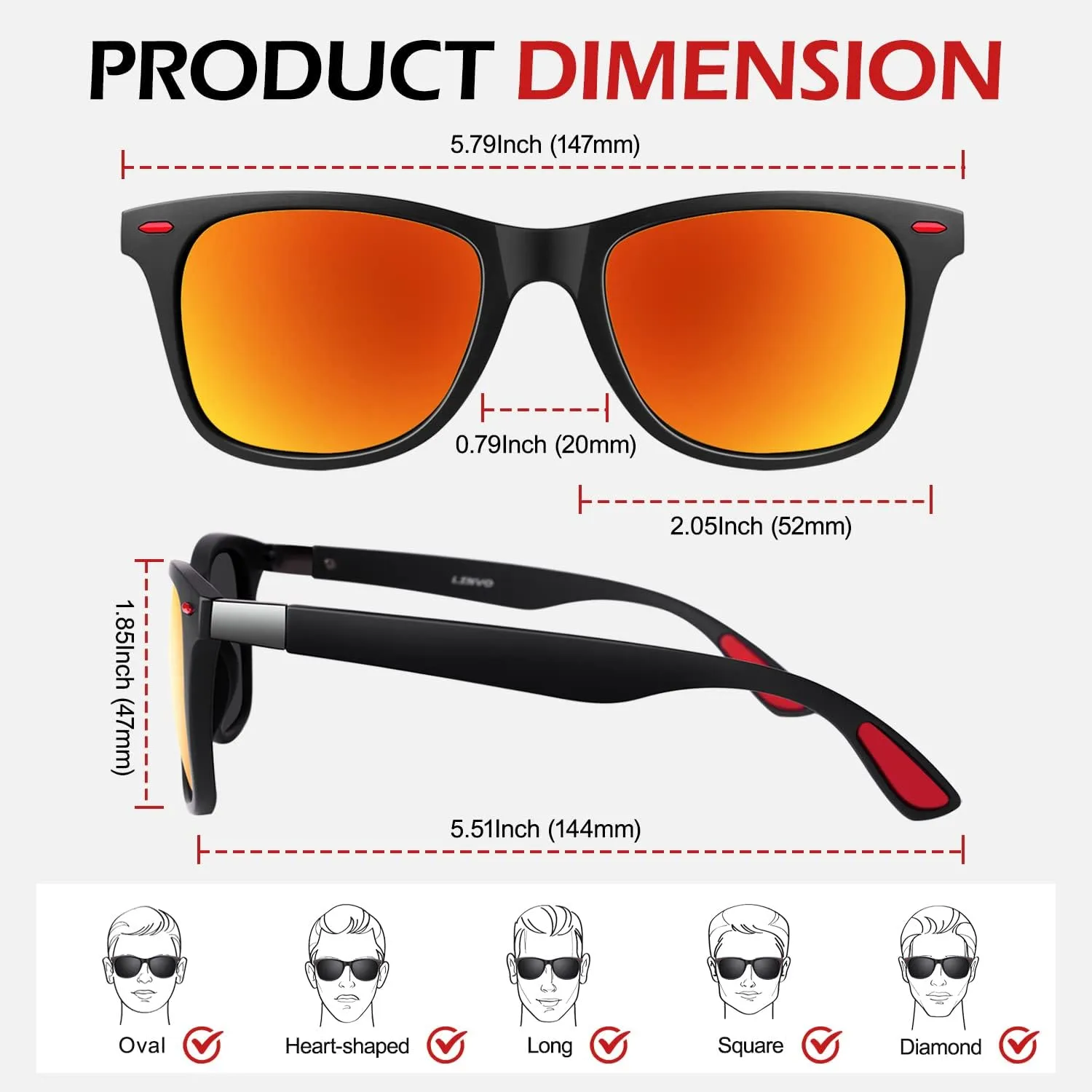 LINVO Polarized Sunglasses for Men and Women, Ultralight TR90 Driving Fishing Golf HD UV400 Shades