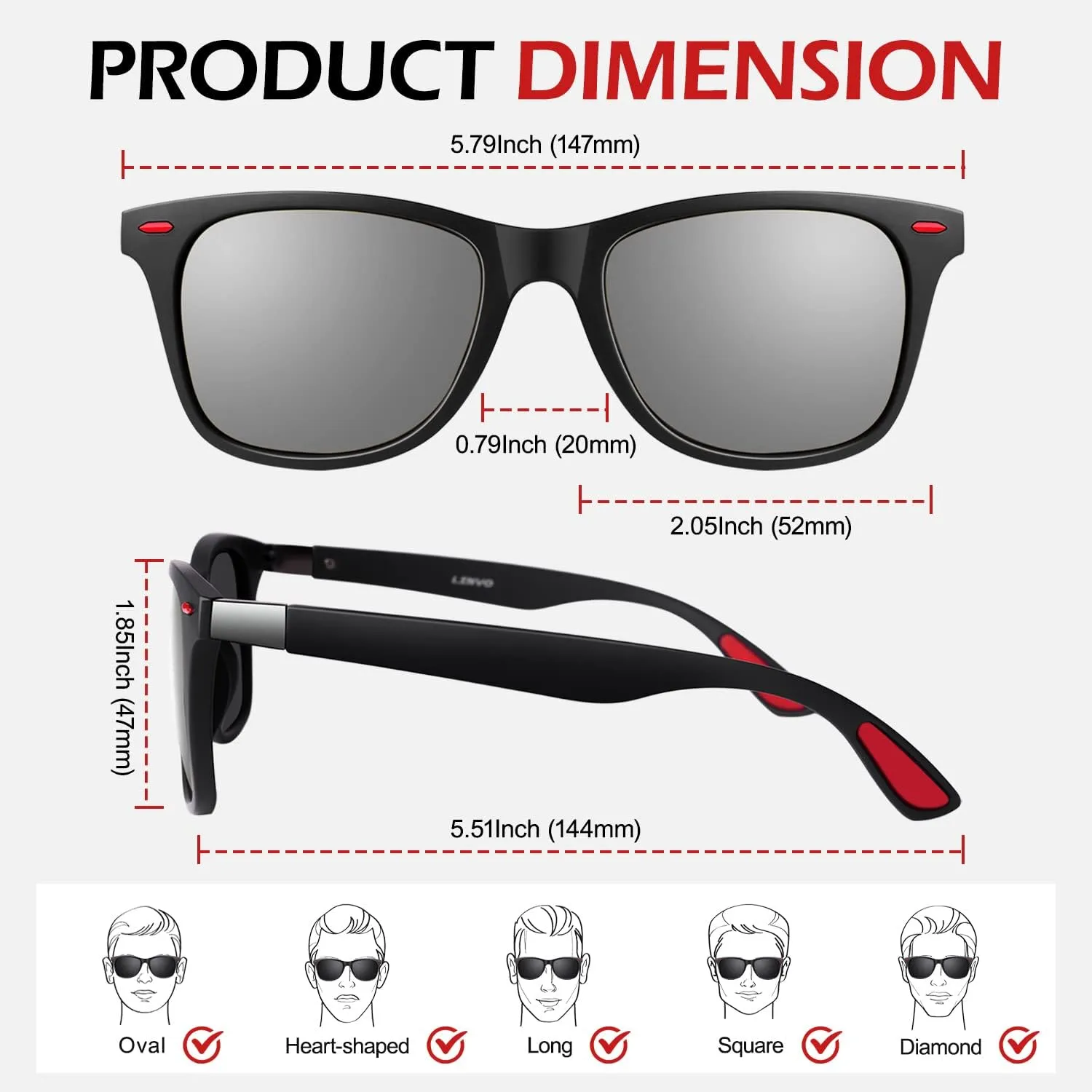 LINVO Polarized Sunglasses for Men and Women, Ultralight TR90 Driving Fishing Golf HD UV400 Shades