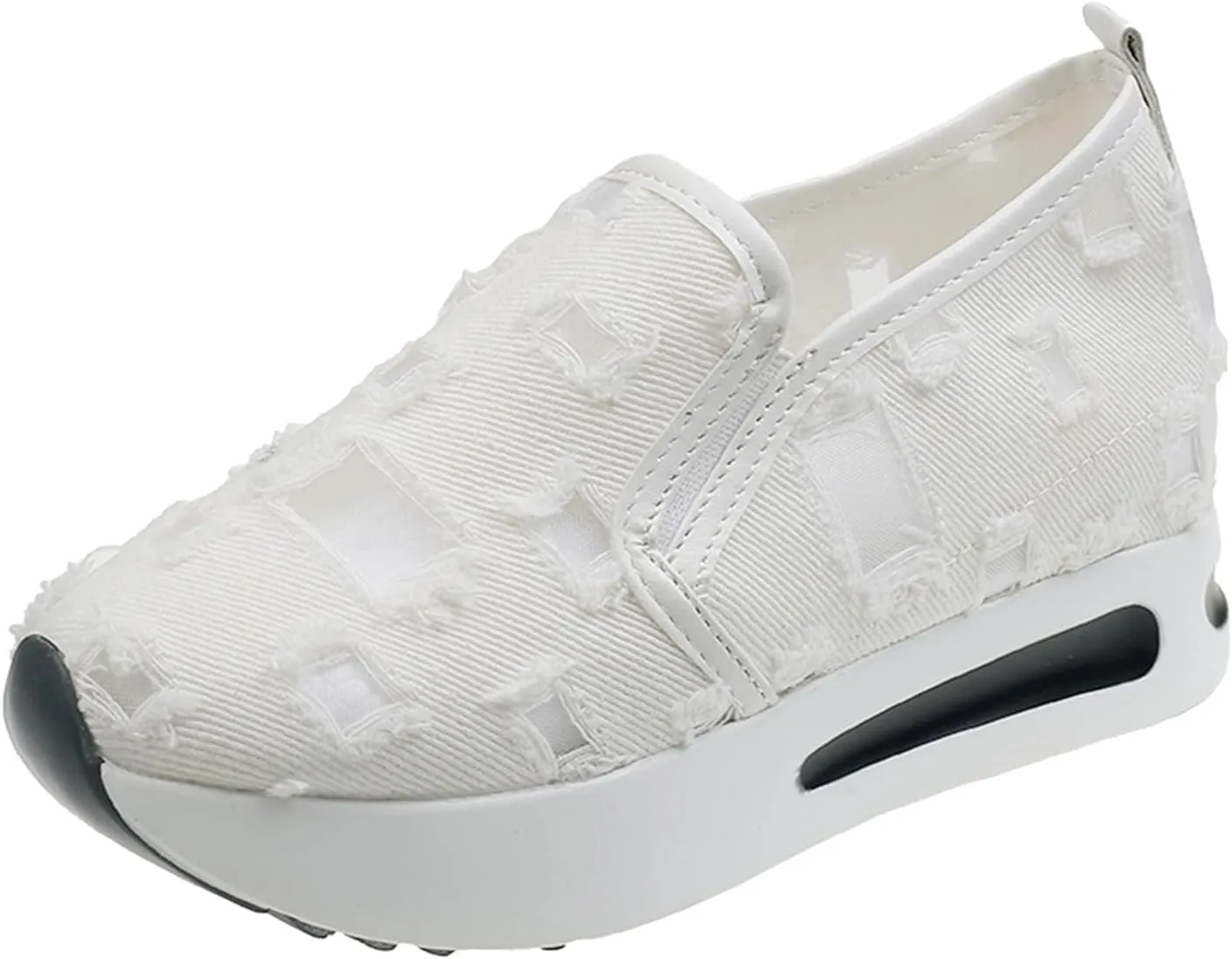 Loafers for Women Platform Wedge Sneakers Floral Embroidery Breathable Mesh Sneakers Lightweight Breathable Slip On Softsole Walking Shoes