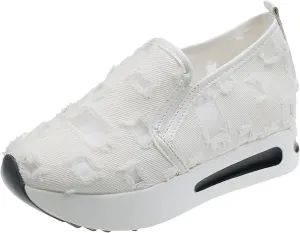 Loafers for Women Platform Wedge Sneakers Floral Embroidery Breathable Mesh Sneakers Lightweight Breathable Slip On Softsole Walking Shoes