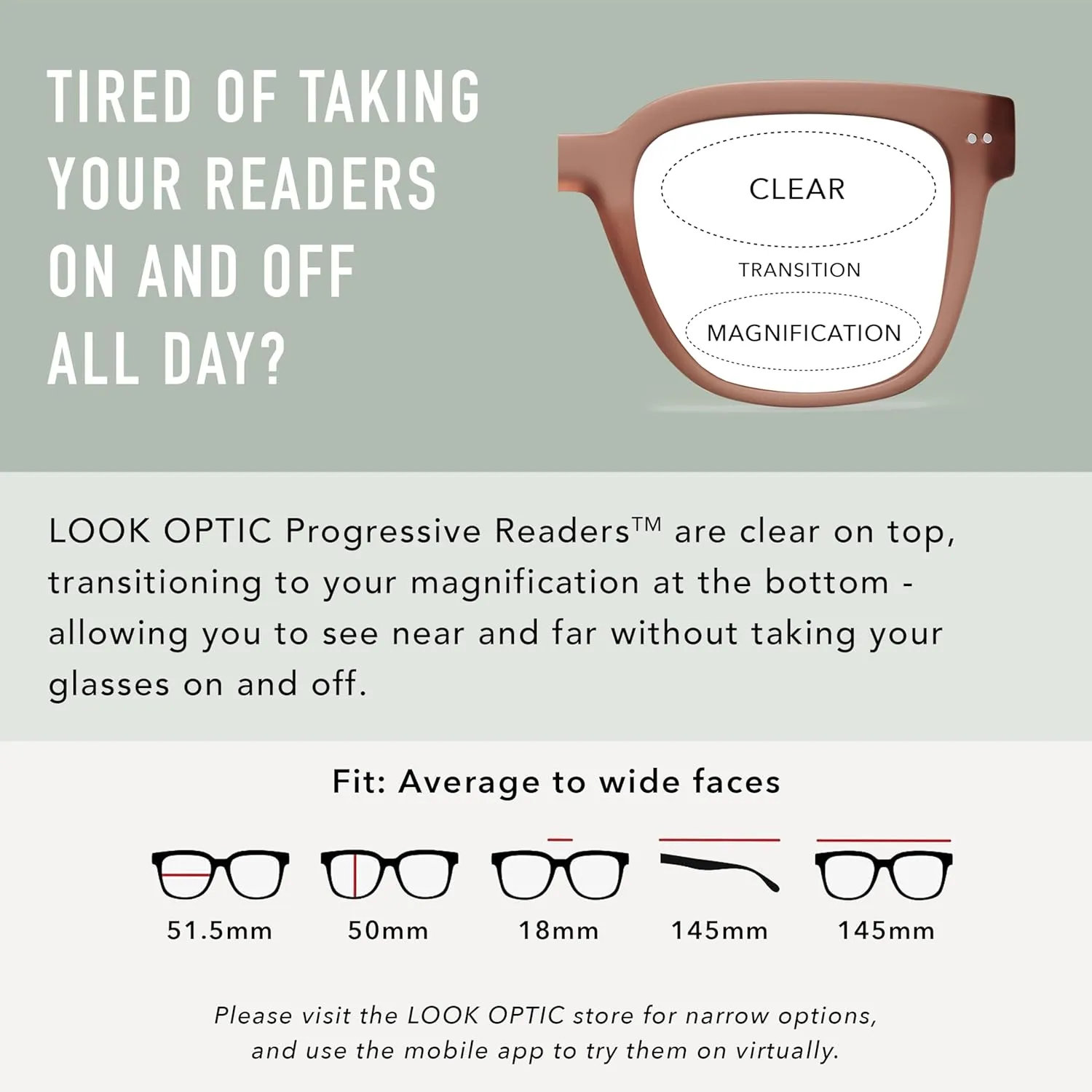 LOOK OPTIC Laurel Progressive Reader - Stylish Unisex Reading Glasses, Prescription-Quality