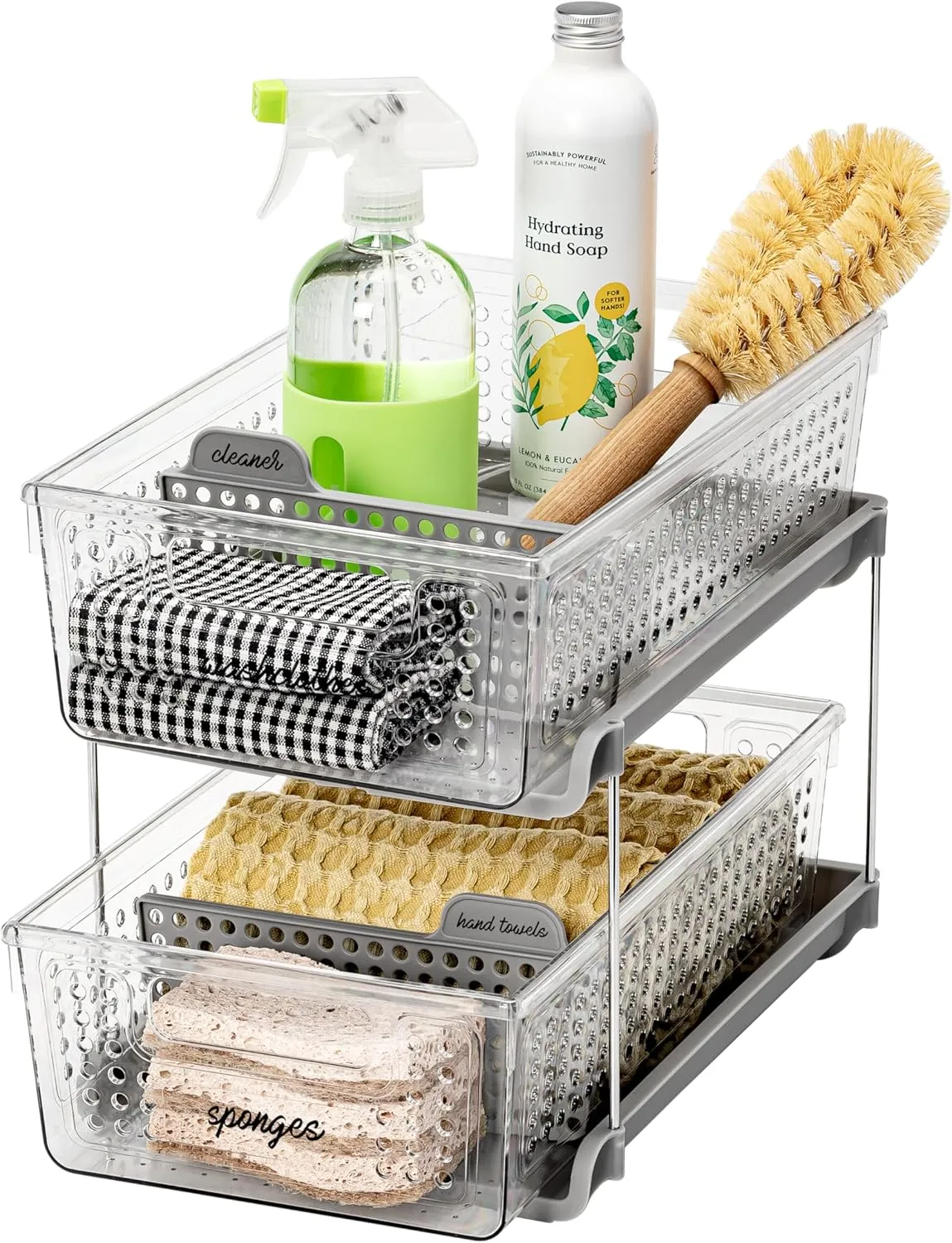 madesmart 2-Tier Organizer Multi-Purpose Slide-Out Storage with Handles and Dividers for Home and Bath, BPA Free, Pack of 1, Clear