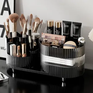 Makeup Organizer Countertop 360°Rotating Makeup Organizer for Vanity - Cosmetic Storage Holder with Makeup Brush Holder and Jewelry Storage (3 Tiers, Black)