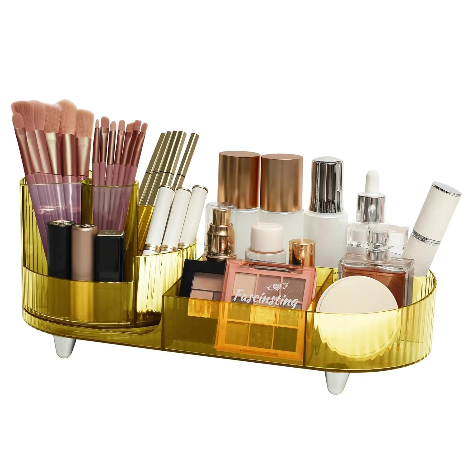 Makeup Organizer Countertop Rotating Makeup Organizer for Vanity Large Capacity Cosmetic Display Case with Makeup Brush Holder Cosmetic Organizer Countertop（Amber